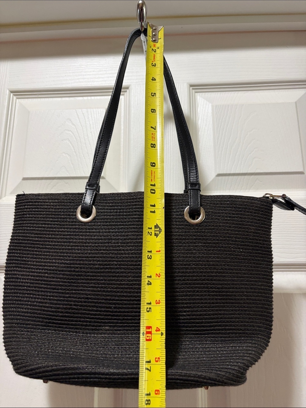 Talbots Black Woven Tote with Leather Straps - Picture 4 of 9